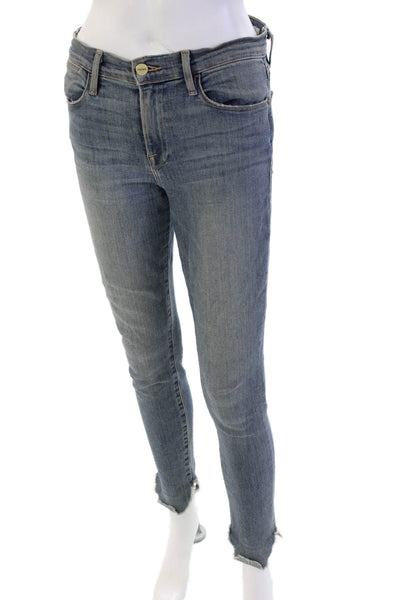 Frame Denim Womens Zipper Fly High Rise Skinny Fringe Jeans Blue Size 26