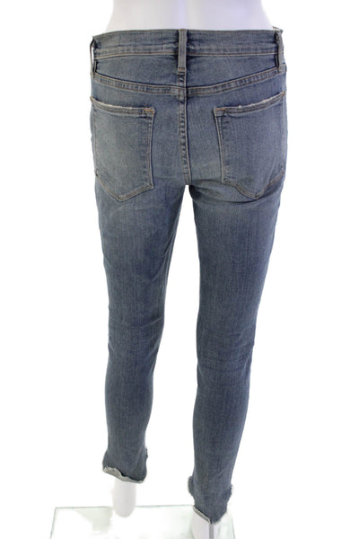 Frame Denim Womens Zipper Fly High Rise Skinny Fringe Jeans Blue Size 26