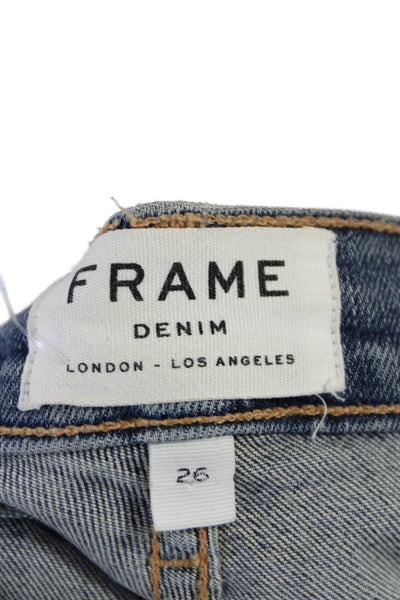 Frame Denim Womens Zipper Fly High Rise Skinny Fringe Jeans Blue Size 26