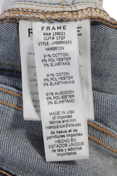 Frame Denim Womens Zipper Fly High Rise Skinny Fringe Jeans Blue Size 26