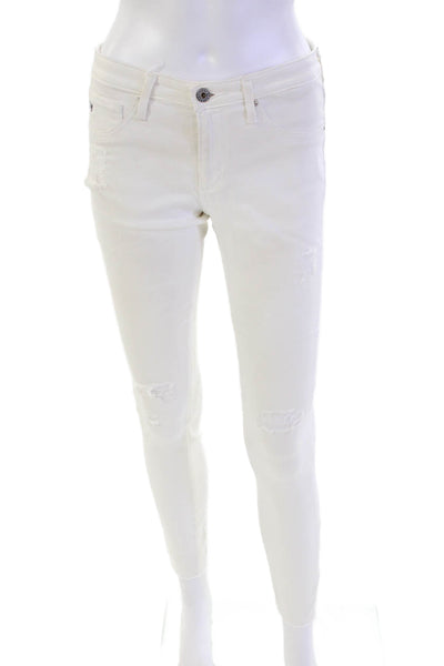 AG Adriano Goldschmied Womens Mid Rise Distressed Legging Ankle Jeans White 26