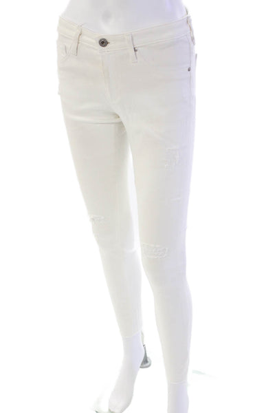 AG Adriano Goldschmied Womens Mid Rise Distressed Legging Ankle Jeans White 26