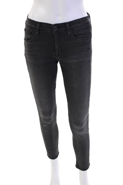 Hudson Womens Mid Rise Beaded Trim Luna Super Skinny Jeans Gray Size 25