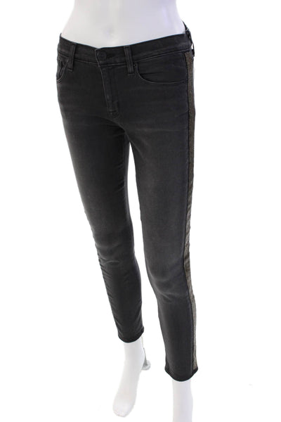 Hudson Womens Mid Rise Beaded Trim Luna Super Skinny Jeans Gray Size 25