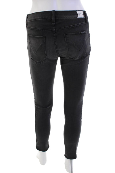 Hudson Womens Mid Rise Beaded Trim Luna Super Skinny Jeans Gray Size 25