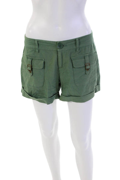 Ecru Womens Zipper Fly Mid Rise Pocket Front Cuffed Linen Shorts Green Size 0