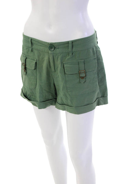 Ecru Womens Zipper Fly Mid Rise Pocket Front Cuffed Linen Shorts Green Size 0