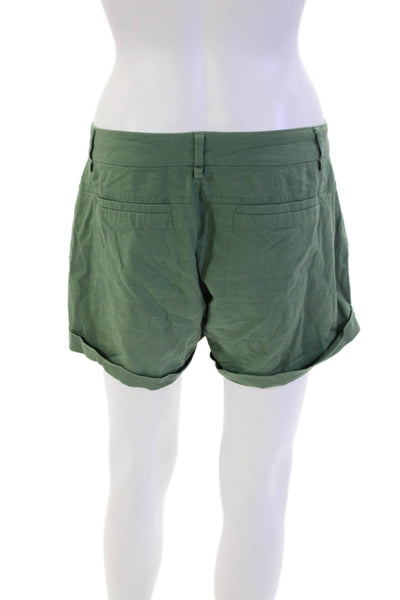Ecru Womens Zipper Fly Mid Rise Pocket Front Cuffed Linen Shorts Green Size 0