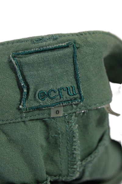 Ecru Womens Zipper Fly Mid Rise Pocket Front Cuffed Linen Shorts Green Size 0