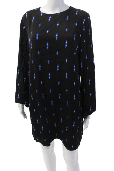 Equipment Femme Womens Long Sleeve Lightning Bolt Print Shift Dress Black Size X