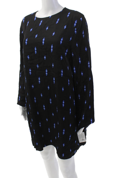 Equipment Femme Womens Long Sleeve Lightning Bolt Print Shift Dress Black Size X