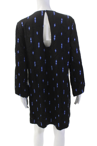 Equipment Femme Womens Long Sleeve Lightning Bolt Print Shift Dress Black Size X