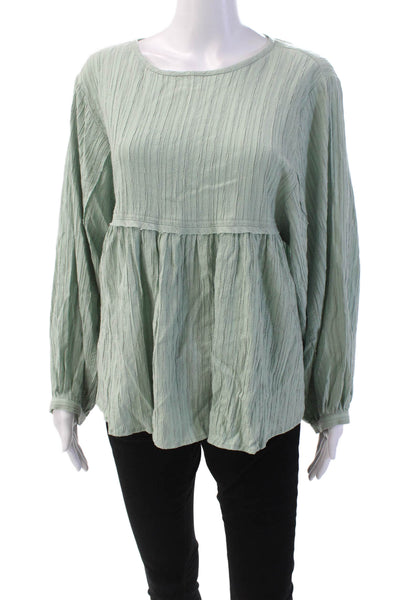 Ro & De Womens Long Sleeve Striped Ruffle Hem Top Green Size S