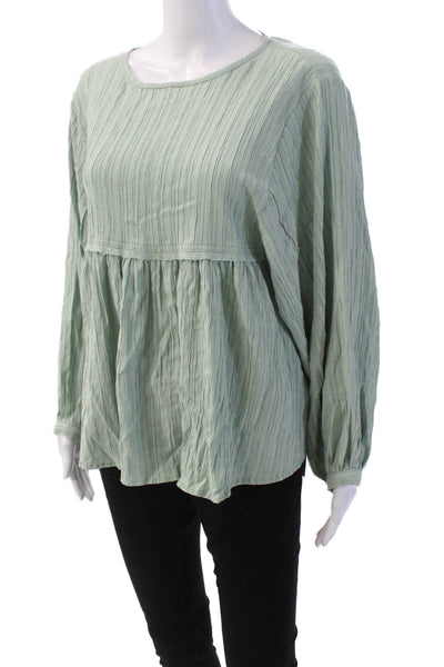 Ro & De Womens Long Sleeve Striped Ruffle Hem Top Green Size S
