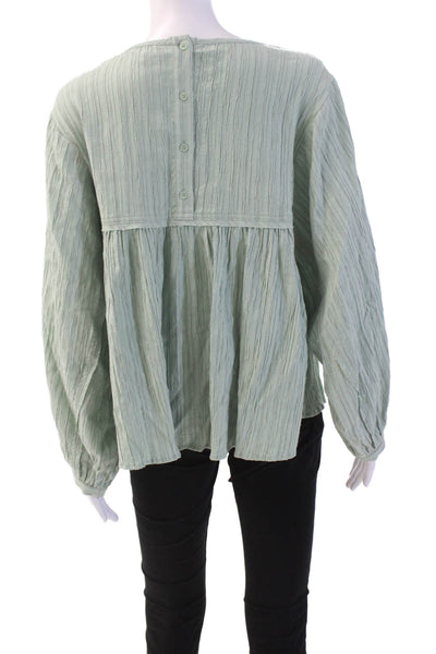 Ro & De Womens Long Sleeve Striped Ruffle Hem Top Green Size S