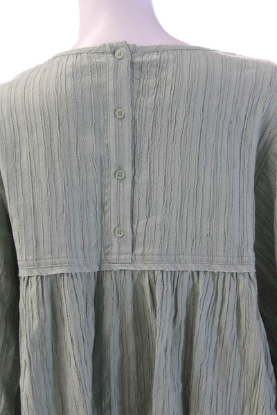 Ro & De Womens Long Sleeve Striped Ruffle Hem Top Green Size S