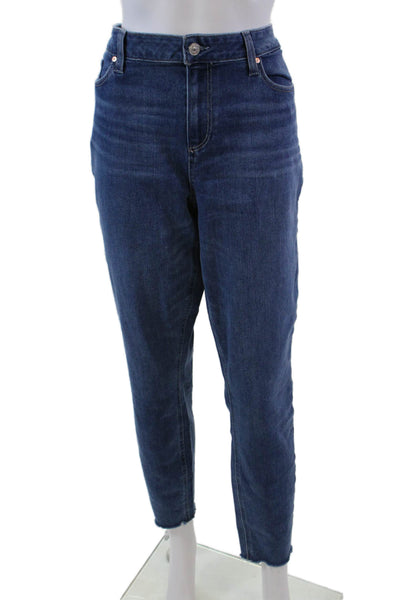 Paige Womens Cotton Zip Button Lined Straight Leg Crop Ankle Jeans Blue Size EUR