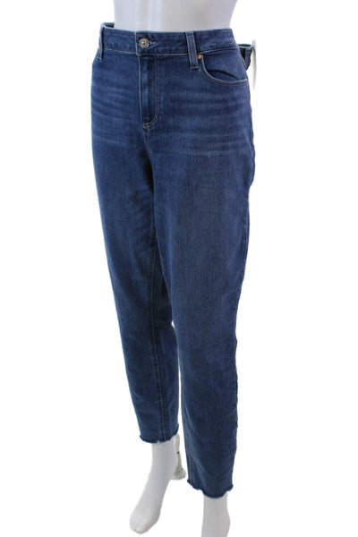 Paige Womens Cotton Zip Button Lined Straight Leg Crop Ankle Jeans Blue Size EUR