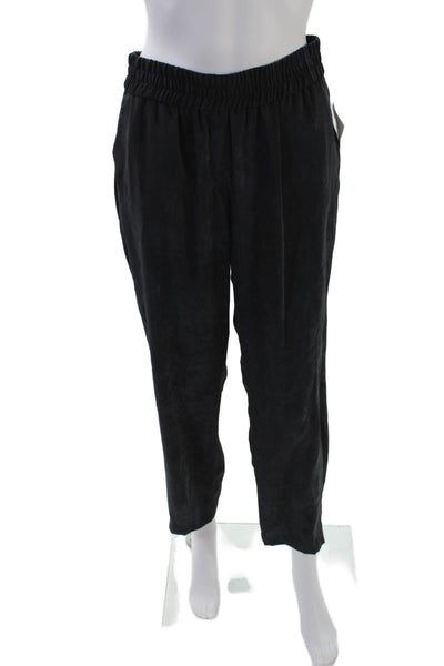 Drew Womens Textured Elastic Waistband Straight Leg Pants Black Size S