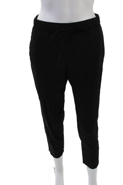 Theory Womens Cotton Elastic Waistband Straight Leg Crop Pants Black Size S