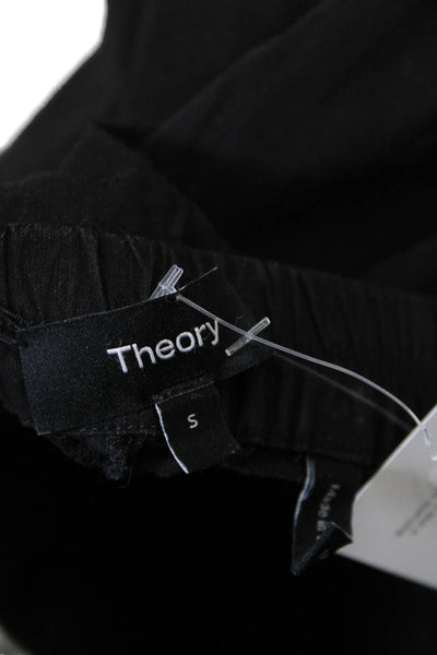 Theory Womens Cotton Elastic Waistband Straight Leg Crop Pants Black Size S
