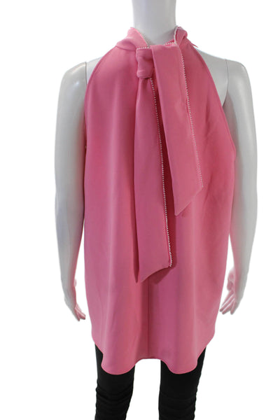 Pearl By Lela Rose Womens Sleeveless High Neck Tie Tank Blouse Pink Size L