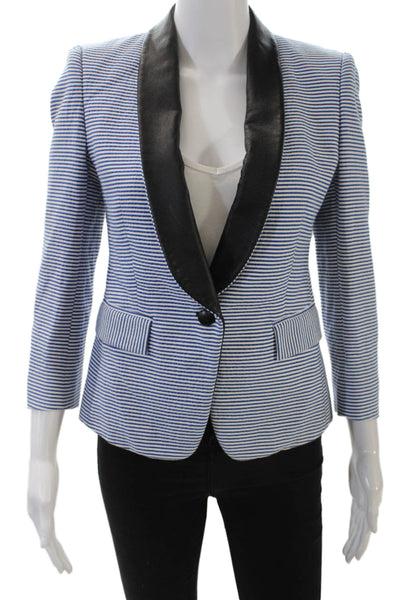 Boy Womens Textured Long Sleeve Button Collar Striped Blazer Blue Size 01