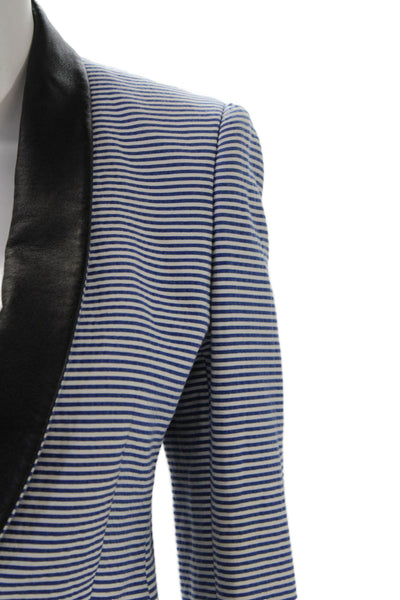 Boy Womens Textured Long Sleeve Button Collar Striped Blazer Blue Size 01