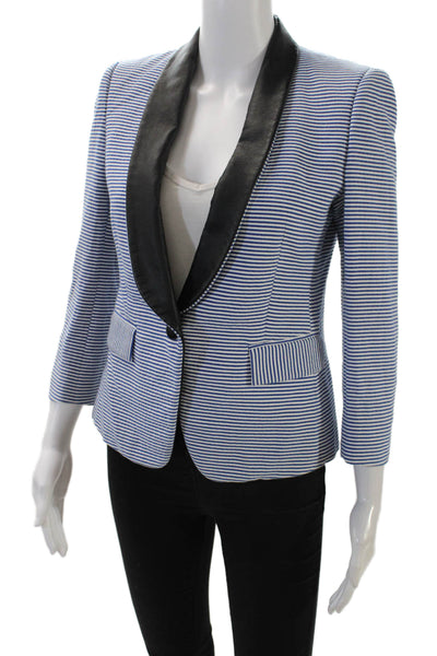 Boy Womens Textured Long Sleeve Button Collar Striped Blazer Blue Size 01
