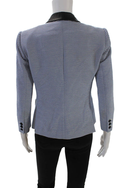 Boy Womens Textured Long Sleeve Button Collar Striped Blazer Blue Size 01