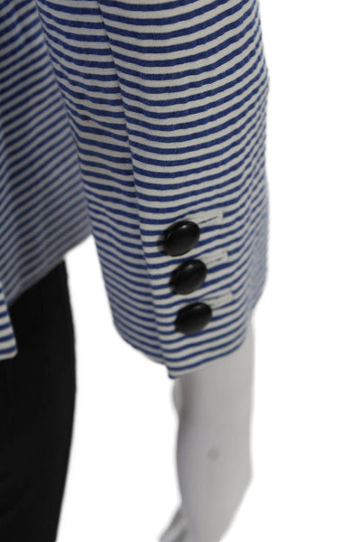 Boy Womens Textured Long Sleeve Button Collar Striped Blazer Blue Size 01