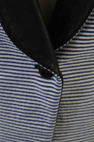 Boy Womens Textured Long Sleeve Button Collar Striped Blazer Blue Size 01