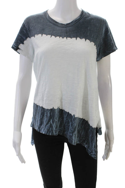 Wilt Womens Short Sleeves Asymmetrical Shirt White Blue Cotton Size Small
