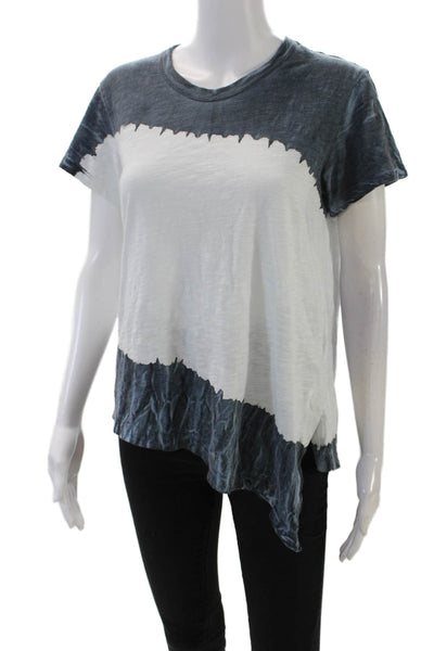 Wilt Womens Short Sleeves Asymmetrical Shirt White Blue Cotton Size Small