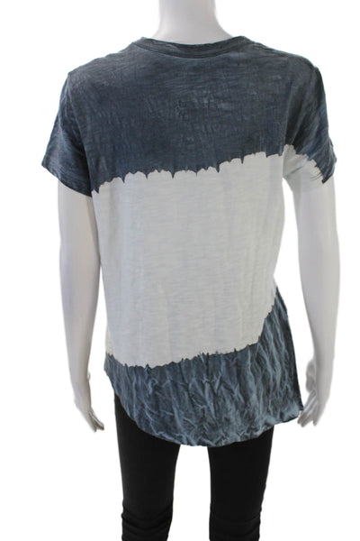 Wilt Womens Short Sleeves Asymmetrical Shirt White Blue Cotton Size Small