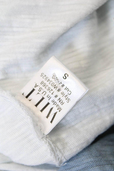 Wilt Womens Short Sleeves Asymmetrical Shirt White Blue Cotton Size Small