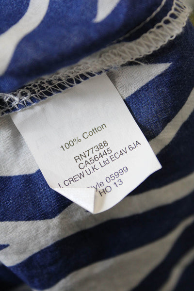 J Crew Womens Geometric Print Button Down Shirt Blue White Cotton Size Small