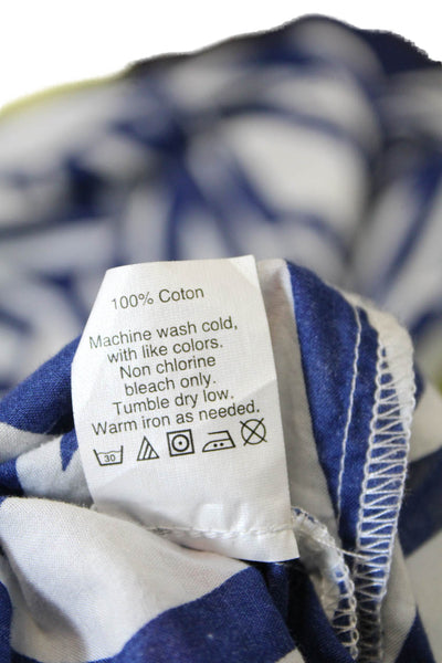 J Crew Womens Geometric Print Button Down Shirt Blue White Cotton Size Small