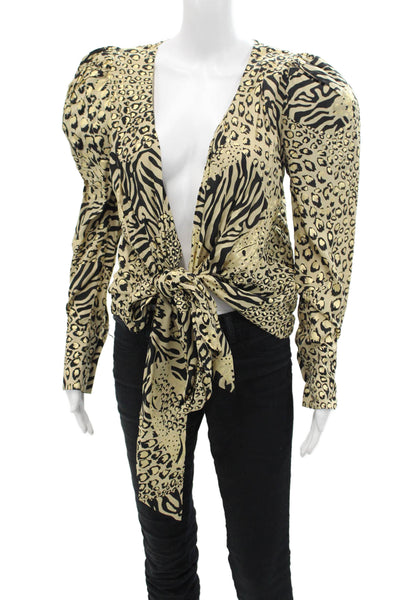 Dundas Womens Long Sleeve Metallic Leopard Zebra Wrap Top Brown Size IT 38