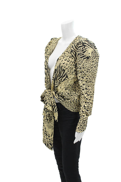 Dundas Womens Long Sleeve Metallic Leopard Zebra Wrap Top Brown Size IT 38
