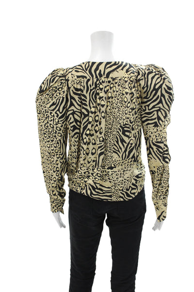 Dundas Womens Long Sleeve Metallic Leopard Zebra Wrap Top Brown Size IT 38