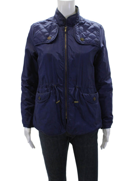 346 Brooks Brothers Womens Drawstring Waist High Neck Jacket Blue Size 6