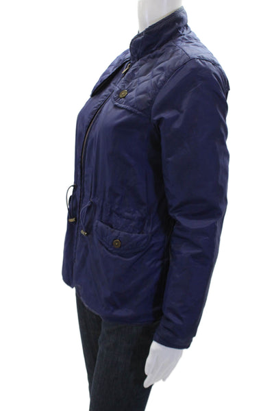 346 Brooks Brothers Womens Drawstring Waist High Neck Jacket Blue Size 6