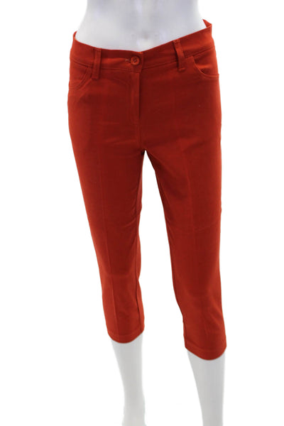 Flowery Womens Cotton Rhinstoned Detail Skinny Leg Capri Pants Orange Size 42