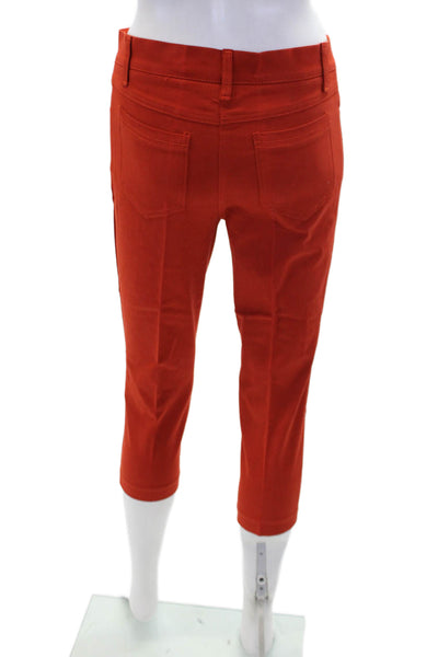 Flowery Womens Cotton Rhinstoned Detail Skinny Leg Capri Pants Orange Size 42