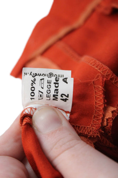 Flowery Womens Cotton Rhinstoned Detail Skinny Leg Capri Pants Orange Size 42