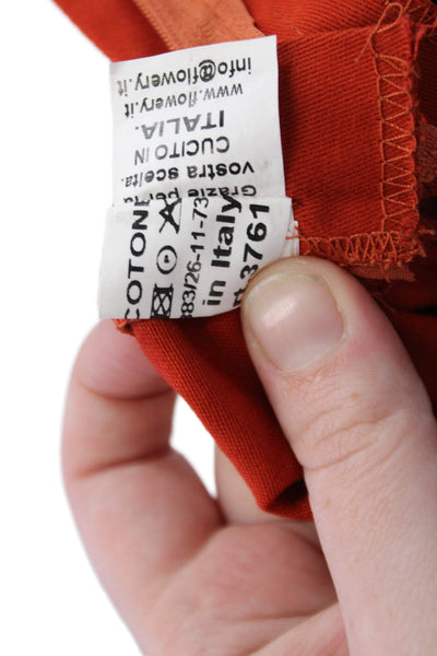 Flowery Womens Cotton Rhinstoned Detail Skinny Leg Capri Pants Orange Size 42