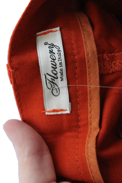 Flowery Womens Cotton Rhinstoned Detail Skinny Leg Capri Pants Orange Size 42