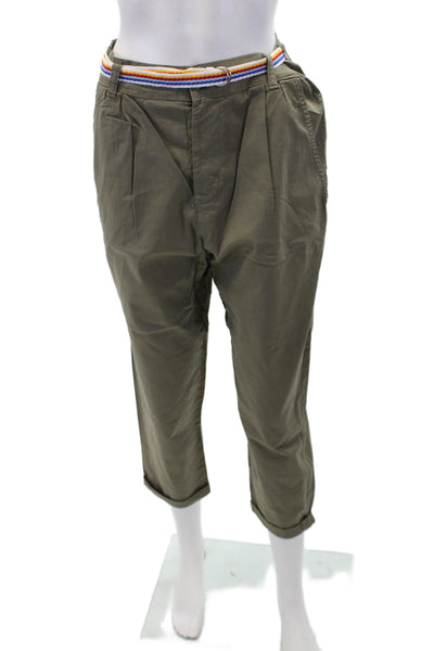 La Boqueria Womens Cotton Striped Belt Accent Cuffed Pants Green Size 00