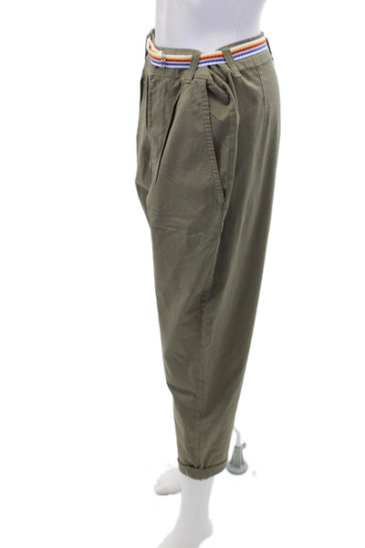 La Boqueria Womens Cotton Striped Belt Accent Cuffed Pants Green Size 00